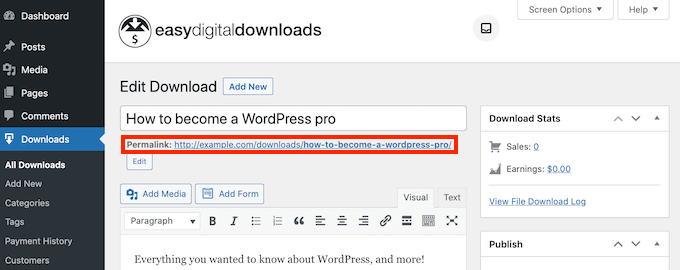 The download link for an Easy Digital Downloads product The download link for an Easy Digital Downloads product
