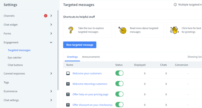 Mensagens direcionadas no LiveChat Mensagens direcionadas no LiveChat
