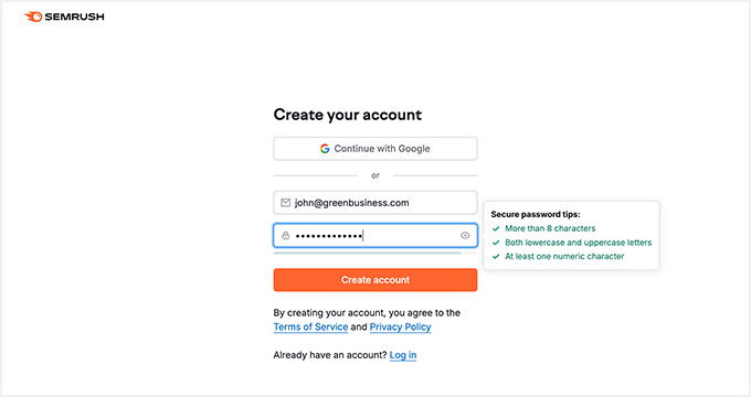 Logowanie do Semrush