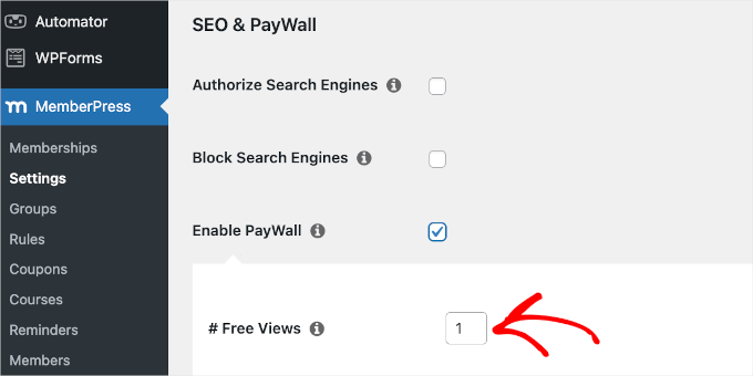 Habilitando o recurso de paywall no MemberPress Habilitando o recurso de paywall no MemberPress