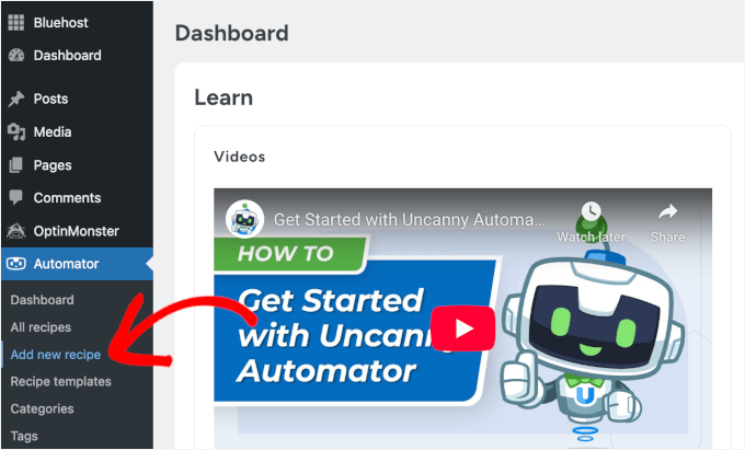 Adicionar nova receita no Automator Adicionar nova receita no Automator